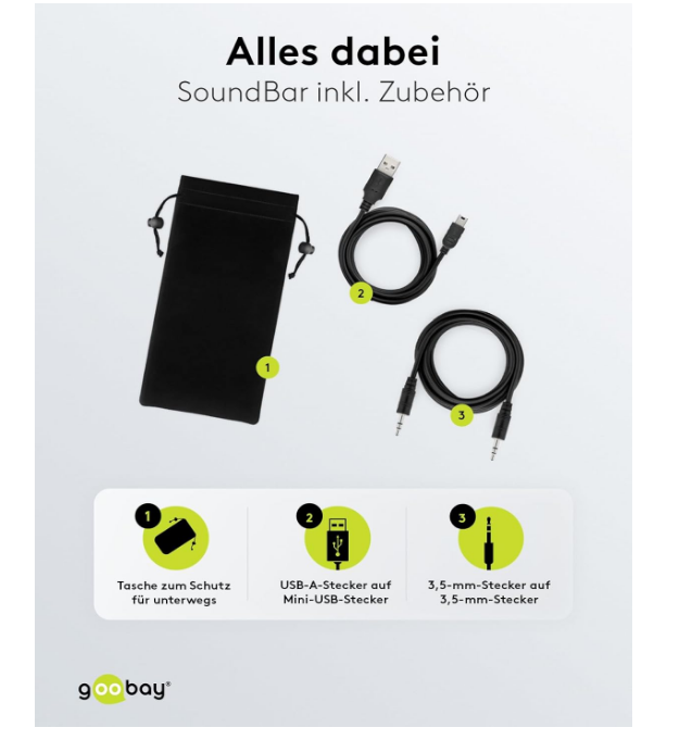 Goobay 95041 Enceinte stéréo 6 W pour TV, PC, Mac et ordinateur portable, barre de son USB 2 x 3 W, système audio avec amplificateur numérique et membrane de caisson de basses, noir