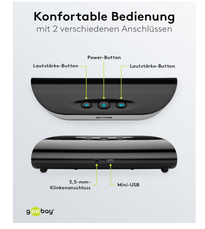 Goobay 95041 Enceinte stéréo 6 W pour TV, PC, Mac et ordinateur portable, barre de son USB 2 x 3 W, système audio avec amplificateur numérique et membrane de caisson de basses, noir