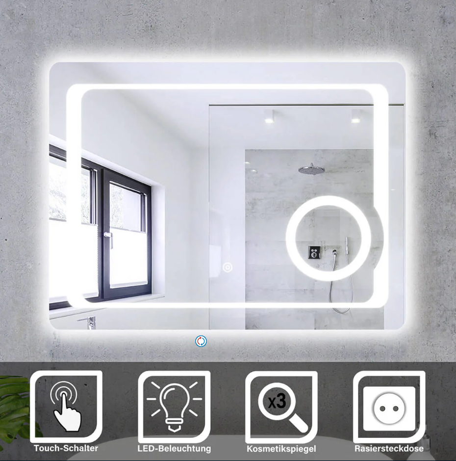 SONNI Badezimmer LED Spiegel Badspiegel mit Beleuchtung Kosmetikspiegel Touchschalter 80x60cm GTBM009