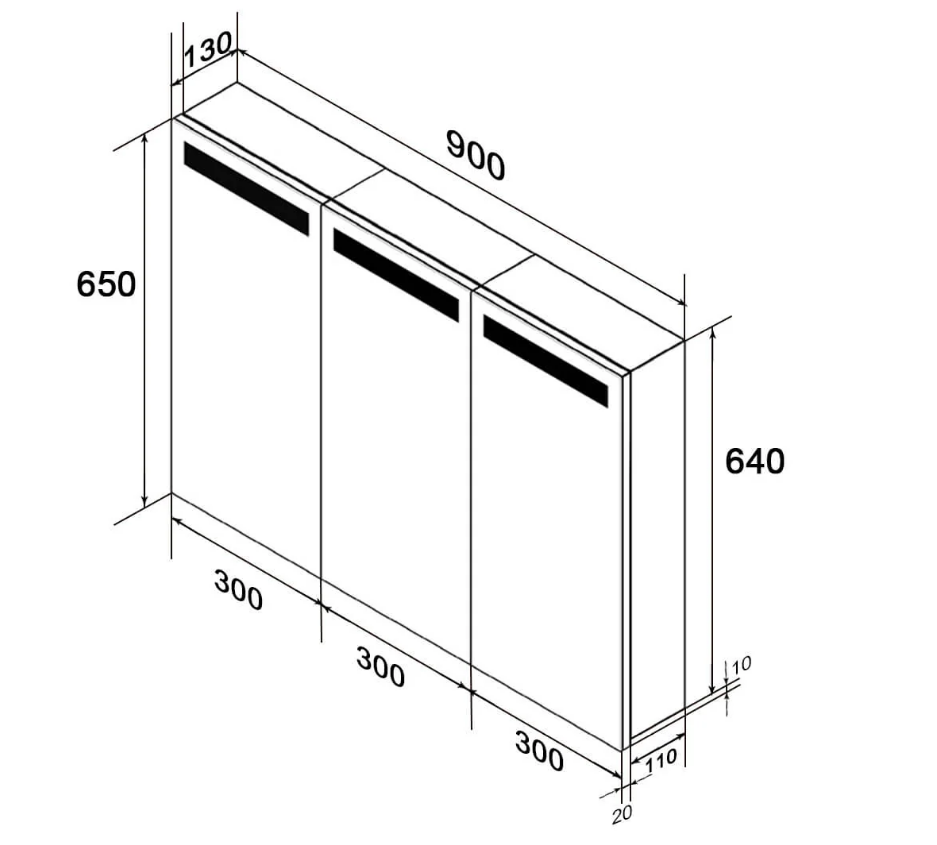 SONNI Spiegelschrank mit LED Beleuchtung 90 x 65 cm Dreitüriger Edelstahl Badezimmer Spiegelschrank mit Steckdose und Kippschalter, Scharnier Design