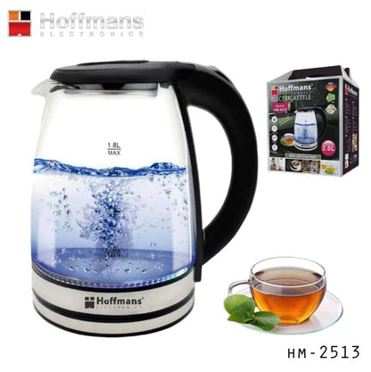 Hoffmans 2 Liter Glas Wasserkocher Teekocher 2000 Watt mit LED Beleuchtung HM-2513 Schwarz
