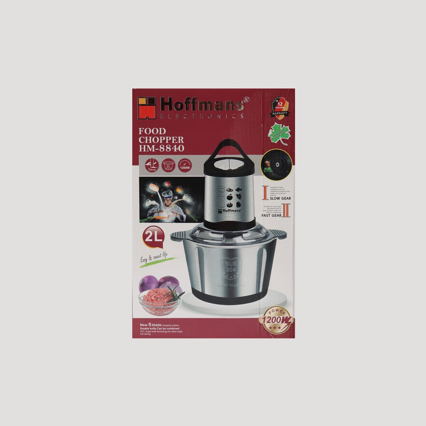 HOFFMANS HM-8840 Multi Zerkleinerer 1200W  2L elektrischer Zerhacker Küchengerät Chopper