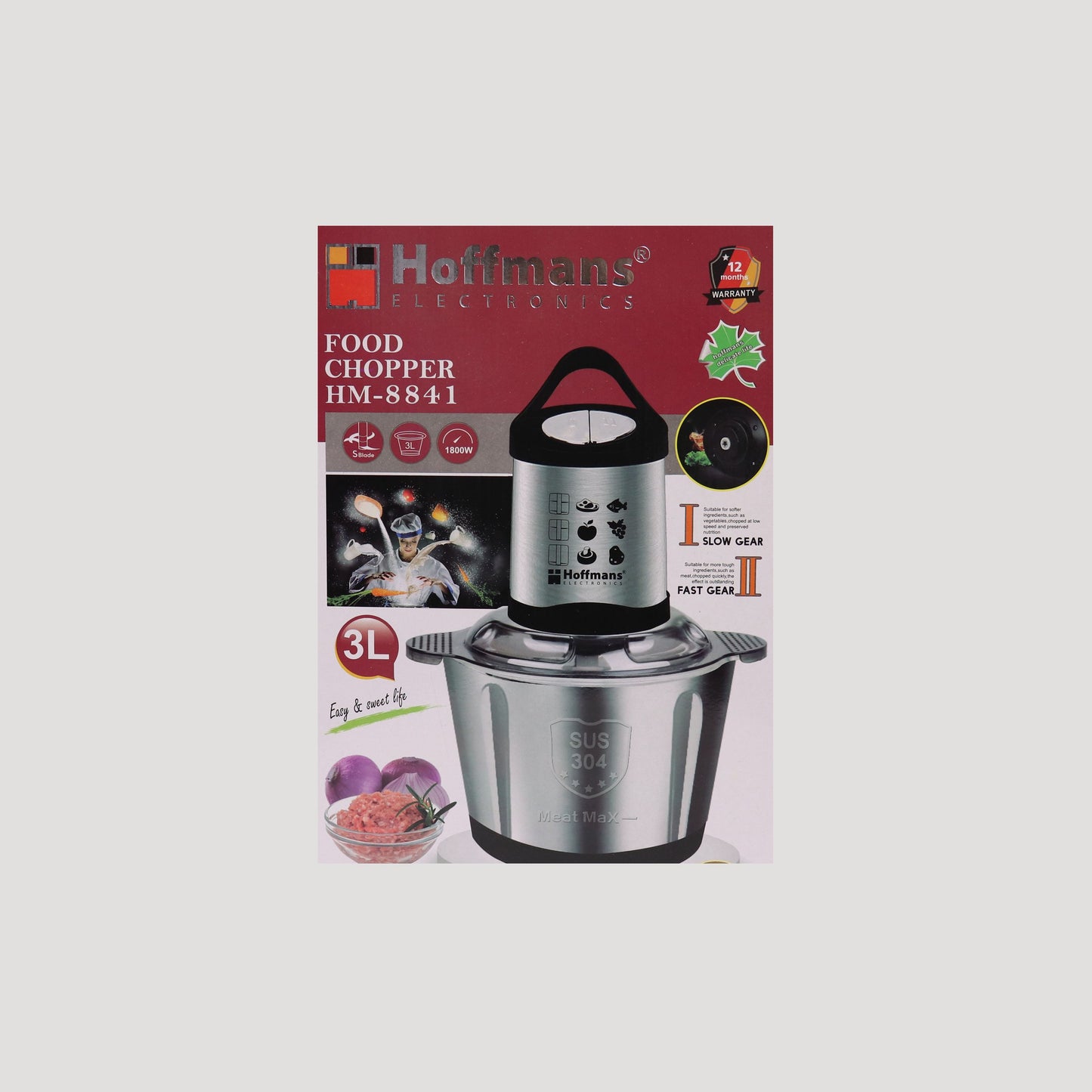 HOFFMANS HM-8841 Multi Zerkleinerer 1800W 3L électrique Zerhacker Küchengerät Hachoir