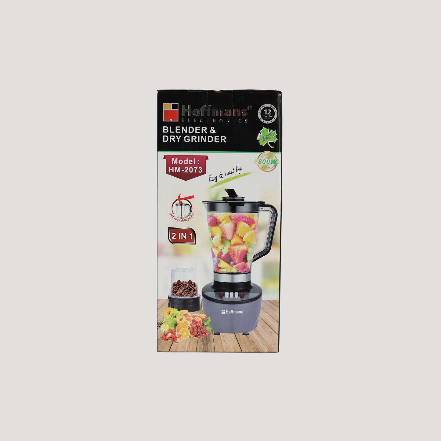 HOFFMANS HM-2073 Standmixer 1.5 L 800W inklusive Kaffeemühle 2 Geschwindigkeiten, 4 Edelstahlklingen 2 in 1