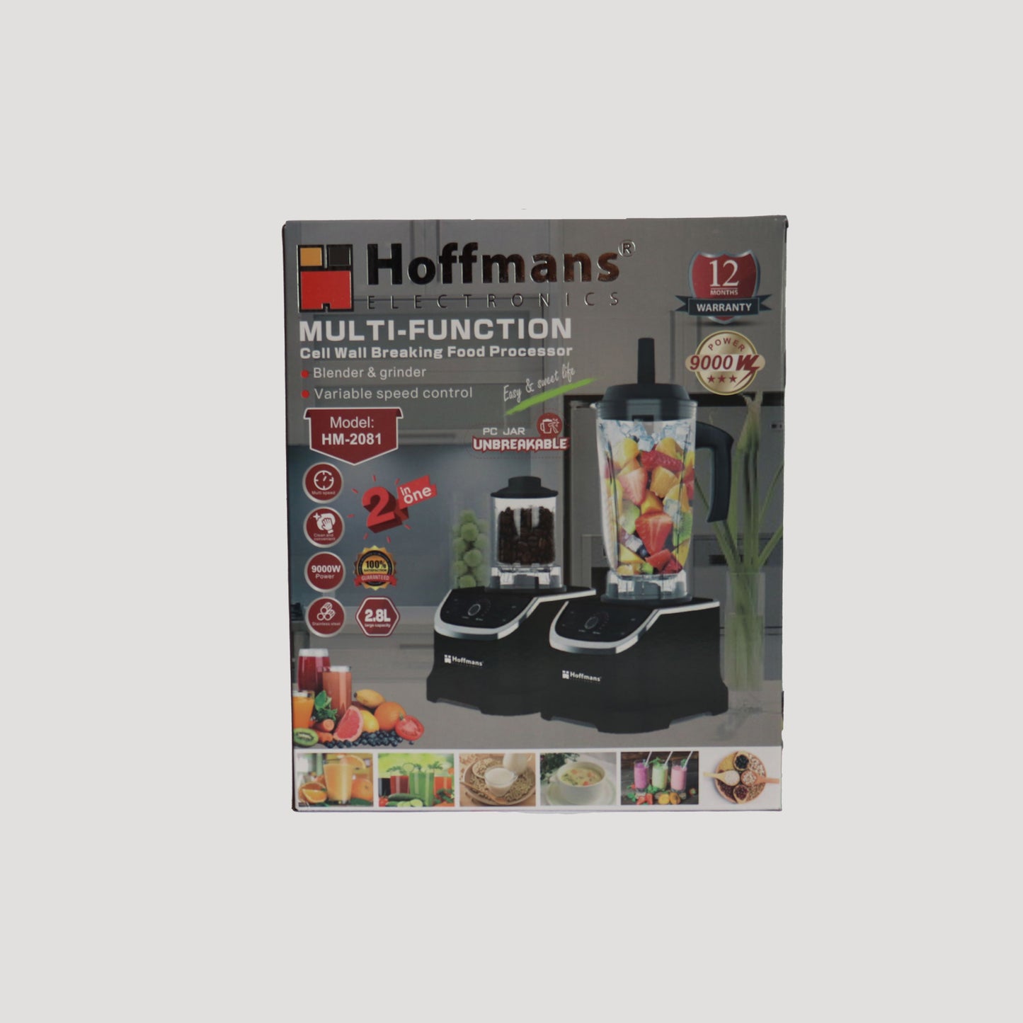 HOFFMANS HM-2081 Küchenmaschine multifunktional 9000W 2.8 L Standmixer inklusive Kaffeemühle Rot