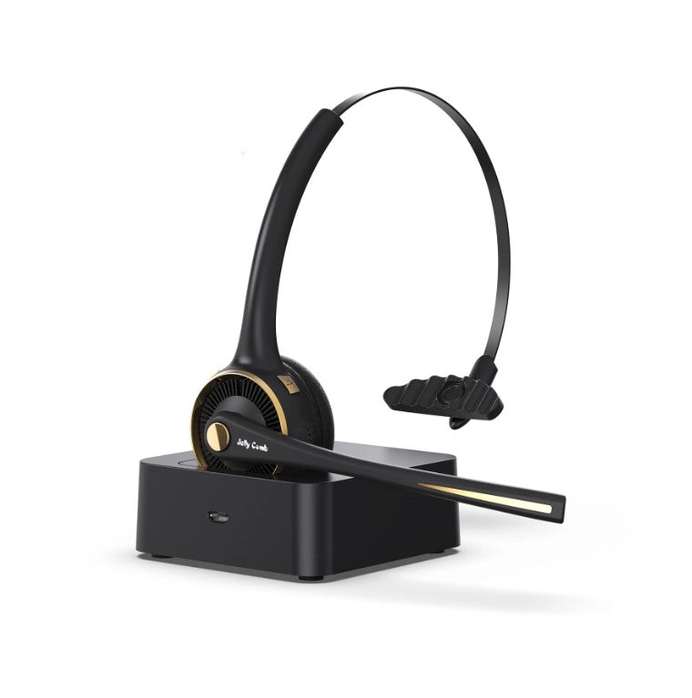 Jelly Comb BH-M9 Bluetooth-Headset, Headset mit Mikrofon, Bluetooth – geräuschunterdrückende kabellose Kopfhörer mit Ladestation, transparente Freisprecheinrichtung für Mobiltelefone/Skype/Callcenter/Büro