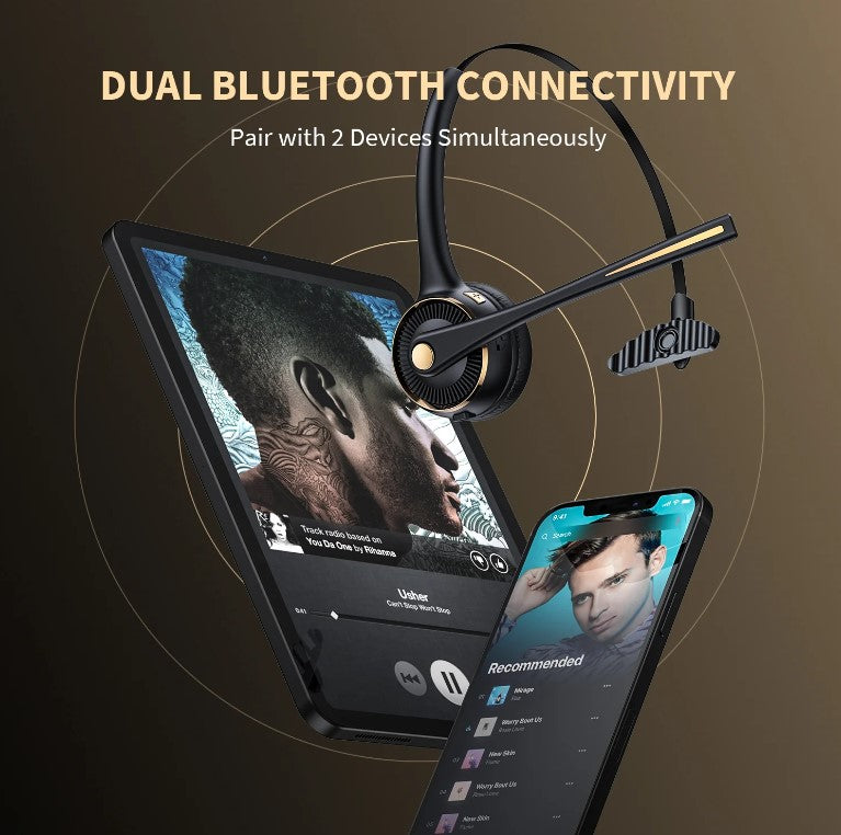 Jelly Comb BH-M9 Bluetooth-Headset, Headset mit Mikrofon, Bluetooth – geräuschunterdrückende kabellose Kopfhörer mit Ladestation, transparente Freisprecheinrichtung für Mobiltelefone/Skype/Callcenter/Büro
