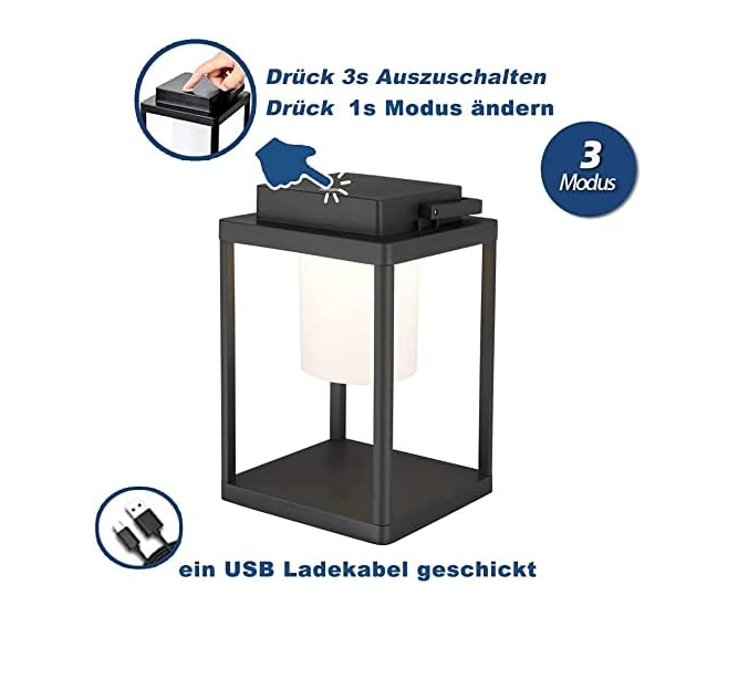 DOMAX 1953 Tragbare Außenlampe - LED Außenleuchte mit Aluminium Gehäuse, 600 Lumen, 75 Std. Beleuchtung, IP44 Regenschutz für Grillen Party Event - Matt Schwarz
