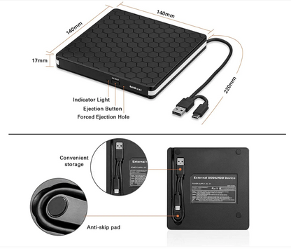 Externes DVD-Laufwerk, Amicool USB 3.0 Typ-C CD DVD +/-RW