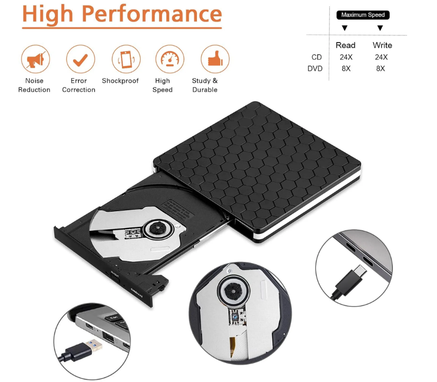 Externes DVD-Laufwerk, Amicool USB 3.0 Typ-C CD DVD +/-RW