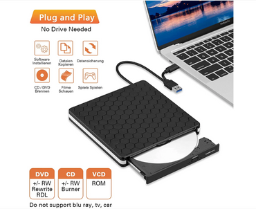 Externes DVD-Laufwerk, Amicool USB 3.0 Typ-C CD DVD +/-RW