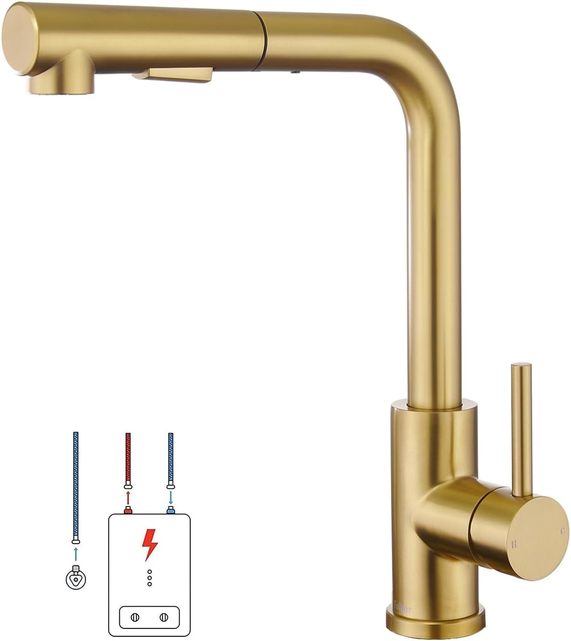 Tohlar Niederdruck Wasserhahn Küche Gold Küchenarmatur Ausziehbare Brause mit Magnetischer Brausehalterung