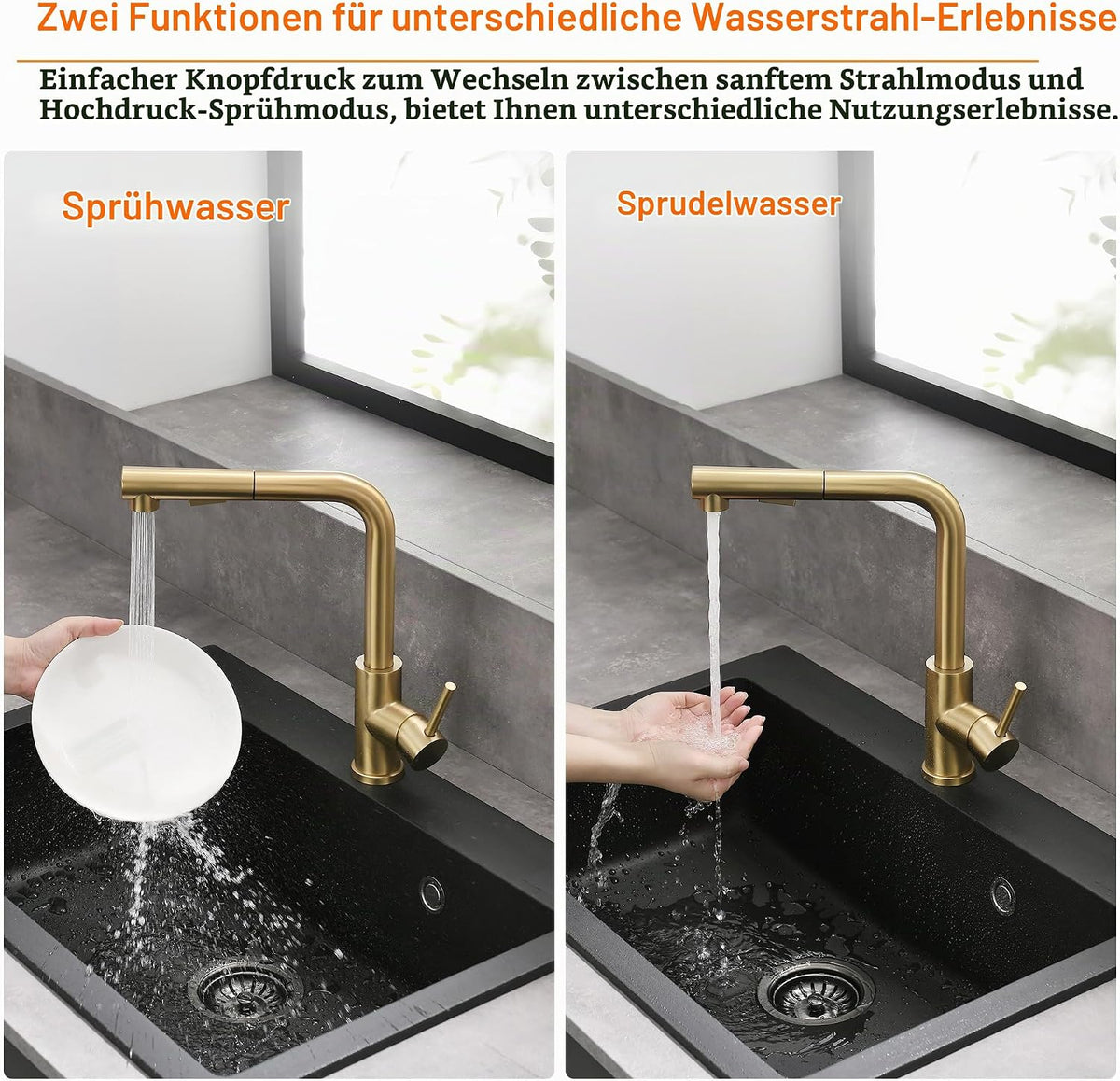 Tohlar Niederdruck Wasserhahn Küche Gold Küchenarmatur Ausziehbare Brause mit Magnetischer Brausehalterung