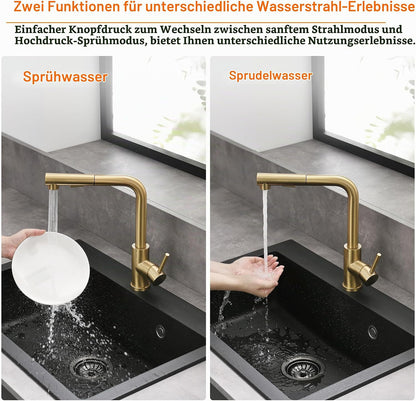 Tohlar Niederdruck Wasserhahn Küche Gold Küchenarmatur Ausziehbare Brause mit Magnetischer Brausehalterung