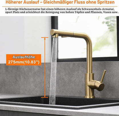 Tohlar Niederdruck Wasserhahn Küche Gold Küchenarmatur Ausziehbare Brause mit Magnetischer Brausehalterung
