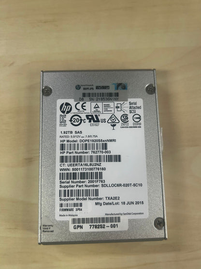HP  762770-003 1.92TB SAS  DOPE1920S5xnNMRI HDD