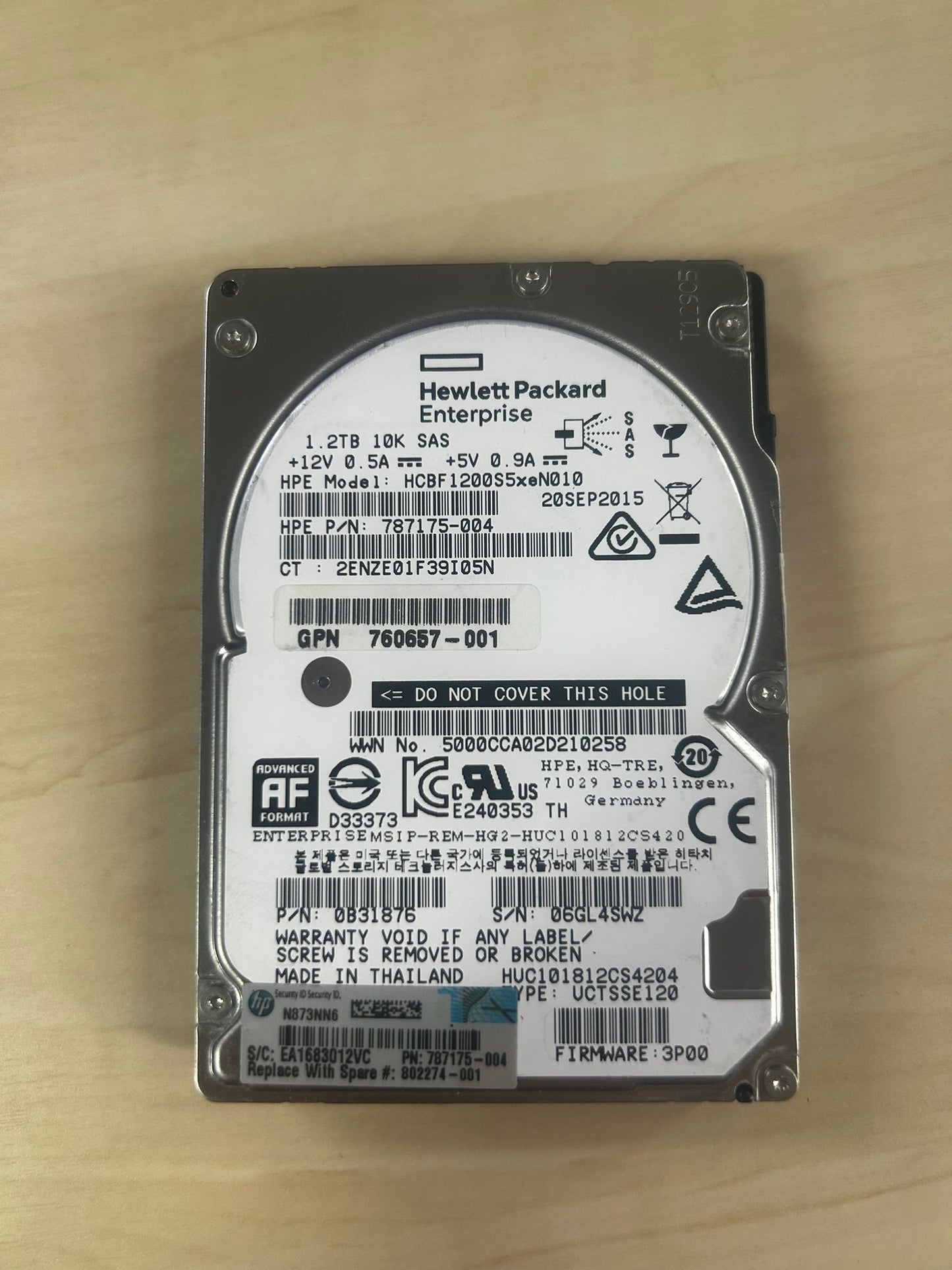 HP  787175-004 1.2TB 10K SAS  HCBF12005xeN010 HDD
