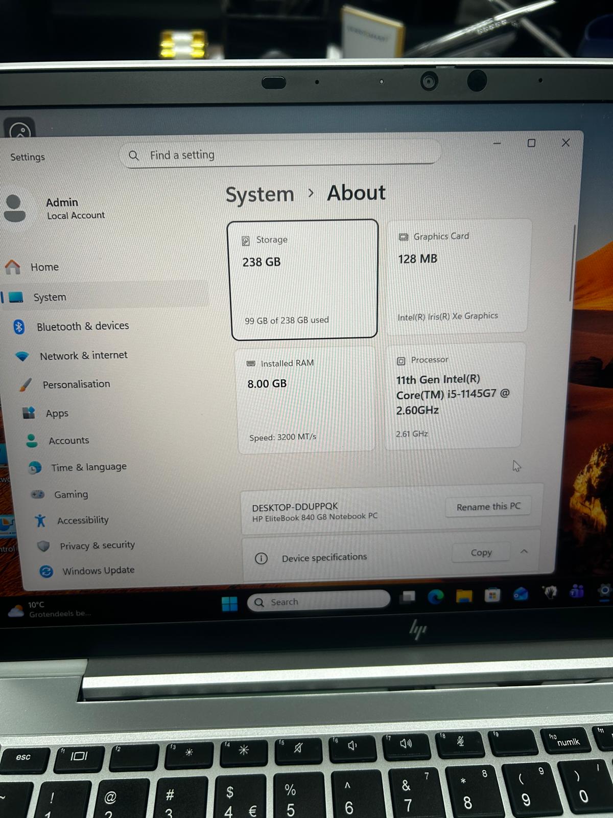 HP Notebook i5 11th gen 15.6'' 8 GB RAM 256 GB Windows 11 Pro Silber