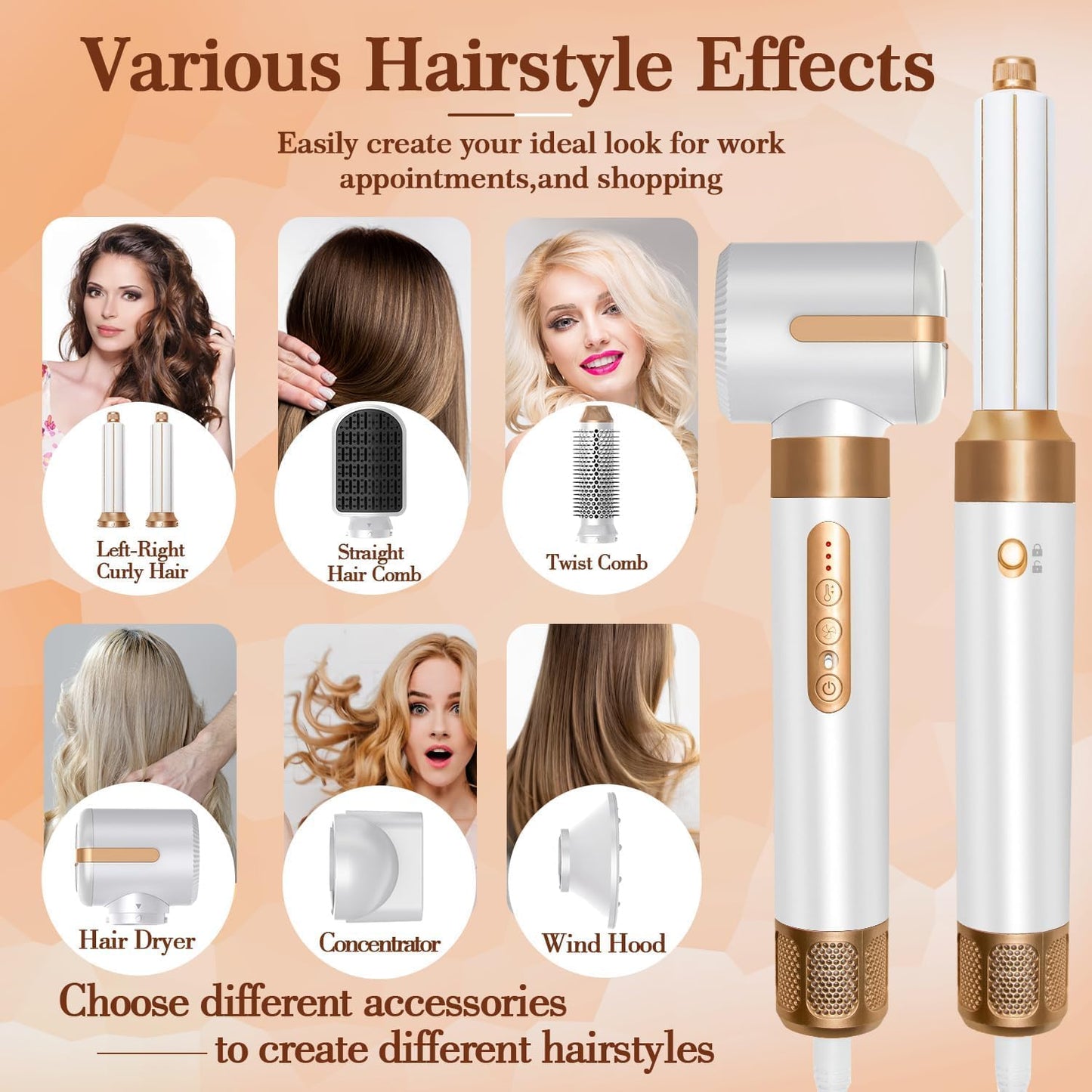 Air Styler 7 IN 1 Haartrockner mit Haarföhn Haarstyler, Warmluft Bürste,Weiß