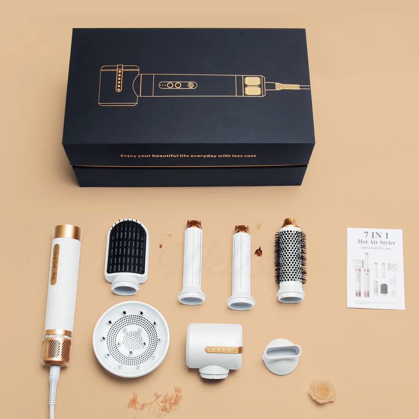 Air Styler 7 IN 1 Haartrockner mit Haarföhn Haarstyler, Warmluft Bürste,Weiß