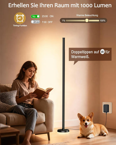 Amazefun LED Stehlampe Wohnzimmer Dimmbar RGBIC,140cm,mit Fernbedienung und APP, 16 Millionen Farben,
