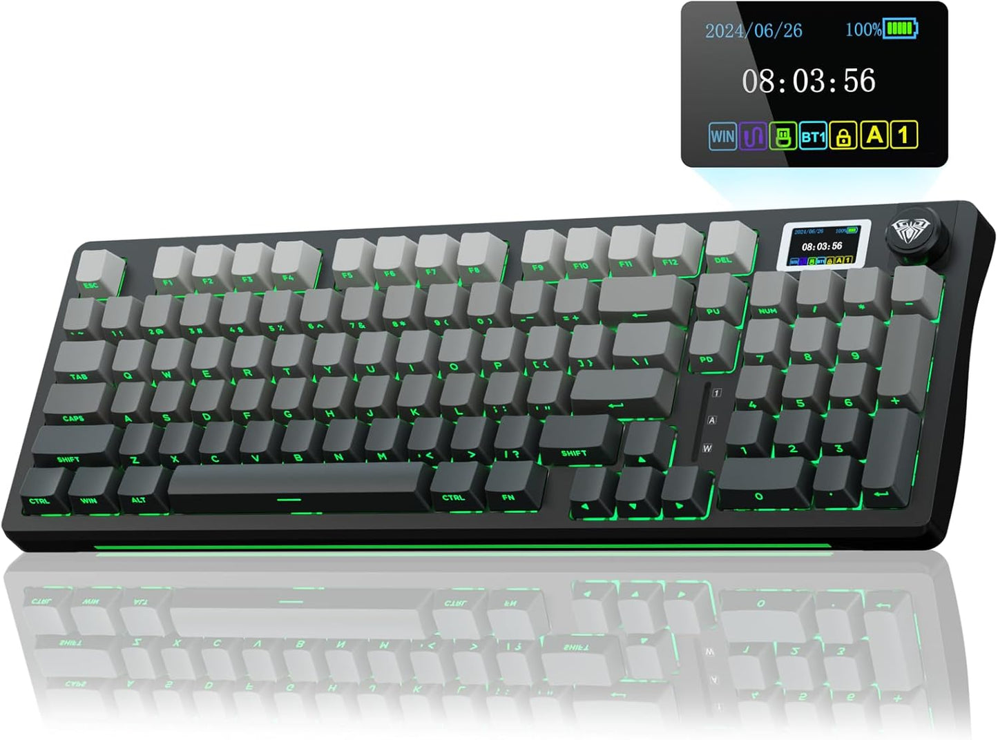 AULA S98 Pro Kabellose mechanische Tastatur mit Knopf und Sreen, Dichtung, Schwarz