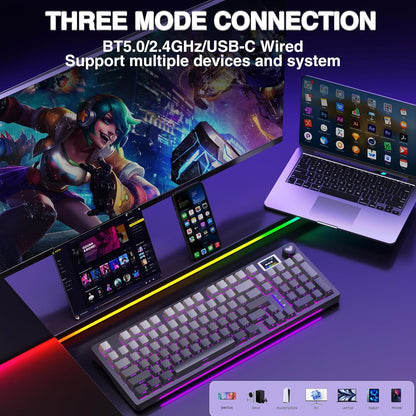 AULA S98 Pro Kabellose mechanische Tastatur mit Knopf und Sreen, Dichtung, Schwarz