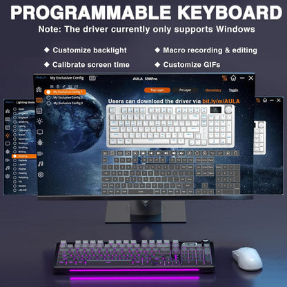 AULA S98 Pro Kabellose mechanische Tastatur mit Knopf und Sreen, Dichtung, Schwarz