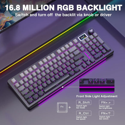 AULA S98 Pro Kabellose mechanische Tastatur mit Knopf und Sreen, Dichtung, Schwarz