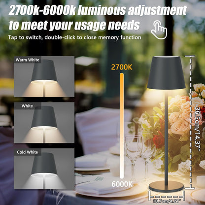 Aipsun 2 Stück Dimmbare LED akku Tischleuchte, 6000mAh, Tischlampe Kabellos, Warmweiß(2700k-6000k), IP54, Outdoor Tischlampe für Restaurant, Schlafzimmer, Bar(Anthrazit)