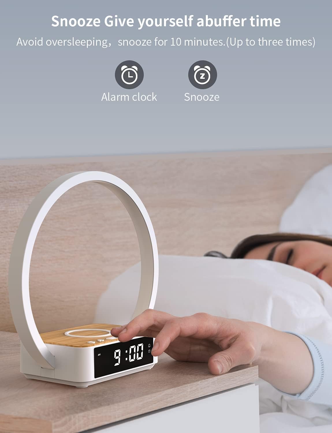 Amouhom LED Nachttischlampe, 18W Touch Control Dimmbar  mit Wecker 10W Wireless Charger
