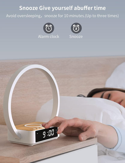 Amouhom LED Nachttischlampe, 18W Touch Control Dimmbar  mit Wecker 10W Wireless Charger