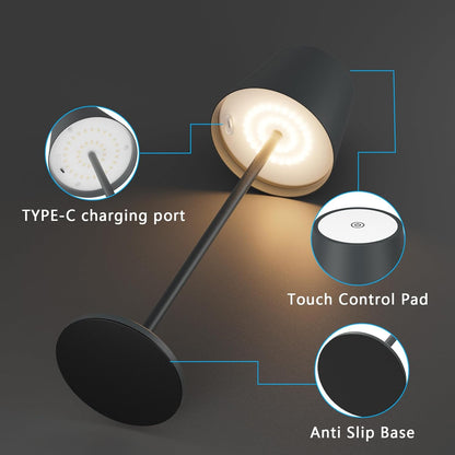 Aipsun 2 Stück Dimmbare LED akku Tischleuchte, 6000mAh, Tischlampe Kabellos, Warmweiß(2700k-6000k), IP54, Outdoor Tischlampe für Restaurant, Schlafzimmer, Bar(Anthrazit)