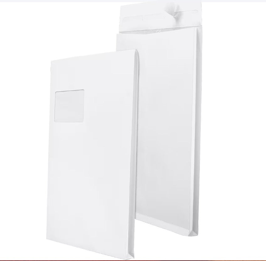Mailmedia 100 Faltentaschen mit Steh-/Klotzboden C4 120 g/m² mit Fenster