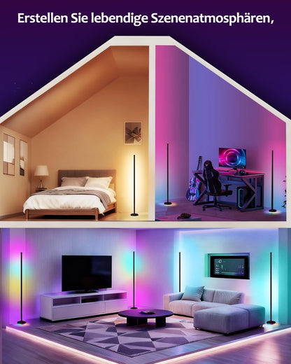 Amazefun LED Stehlampe Wohnzimmer Dimmbar RGBIC,140cm,mit Fernbedienung und APP, 16 Millionen Farben,