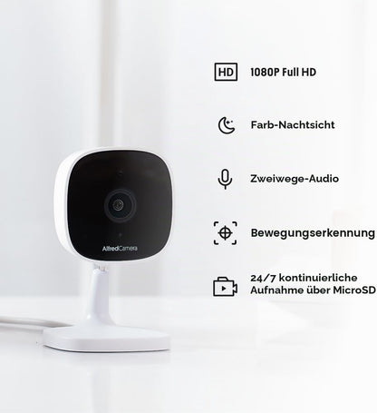 Alfred Überwachungskamera Innen WLAN, Daueraufzeichnung, Steckdose, App,Bewegungsmelder, Nachtsicht