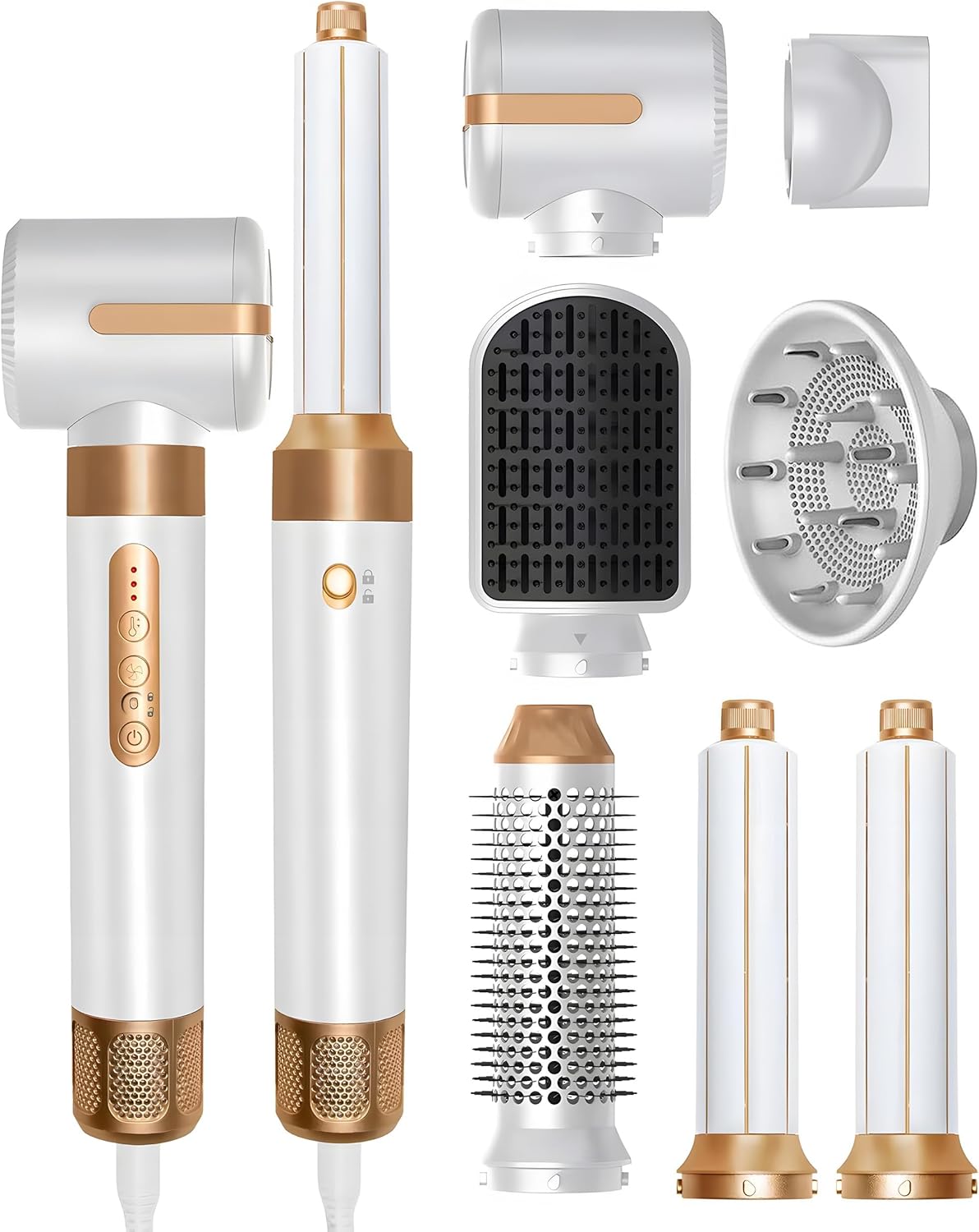 Air Styler 7 IN 1 Haartrockner mit Haarföhn Haarstyler, Warmluft Bürste,Weiß