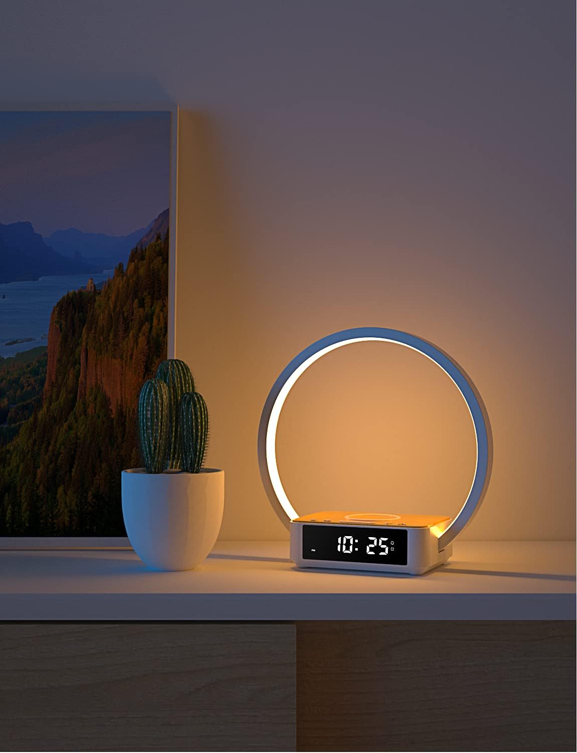 Amouhom LED Nachttischlampe, 18W Touch Control Dimmbar  mit Wecker 10W Wireless Charger