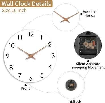 AIRUIFU Holz Wanduhr Ohne TickgeräUsche Lautlos Modern 25cm Quarz (weiß)
