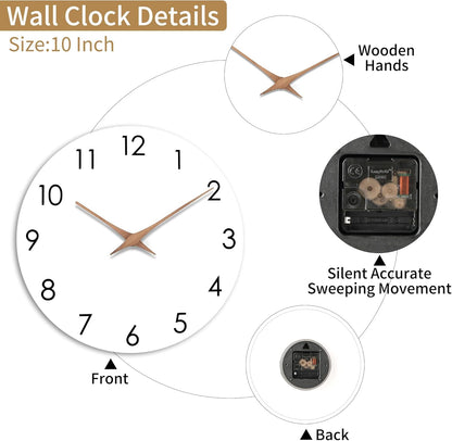 AIRUIFU Holz Wanduhr Ohne TickgeräUsche Lautlos Modern 25cm Quarz (weiß)