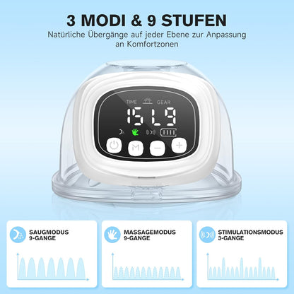 Anlyvikee 2 pièces Milchpumpe Tragbar électrique avec 3 modes 9 Stufen LED