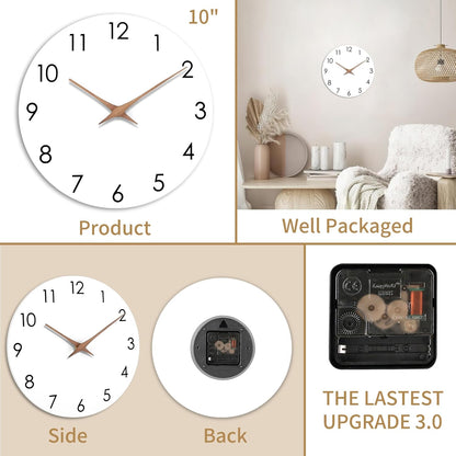 AIRUIFU Holz Wanduhr Ohne TickgeräUsche Lautlos Modern 25cm Quarz (weiß)
