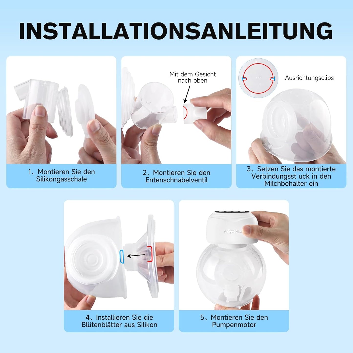 Anlyvikee 2 pièces Milchpumpe Tragbar électrique avec 3 modes 9 Stufen LED