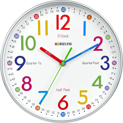AIRUIFU Wanduhr für Kinder, die lernen, die Zeit zu sagen, 30,5 cm, leise, analoge Uhr für Kinderzimmer, Schlafzimmer/Klassenzimmer/Spielzimmer