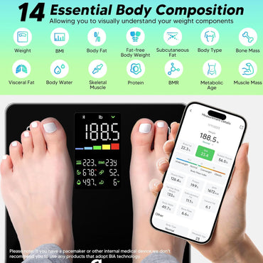 Arboleaf Personenwaage digital Körperfettwaage mit App Bluetooth bis 180kg/400lbs