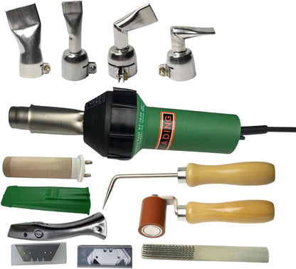 110V 1600W Kunststoff Schweißpistole Heißluft Heißluftpistole Einstellbare Temperatur PVC TPO Schweißset Zubehör Geschwindigkeit Düse Roller Delfin Messerhaken