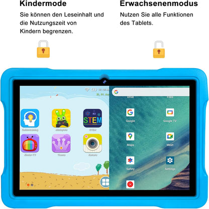 AOCWEI X700 Tablet 10 Zoll, Android 13 Tablet für Kinder,12GB RAM+128GB ROM, 512GB Blau