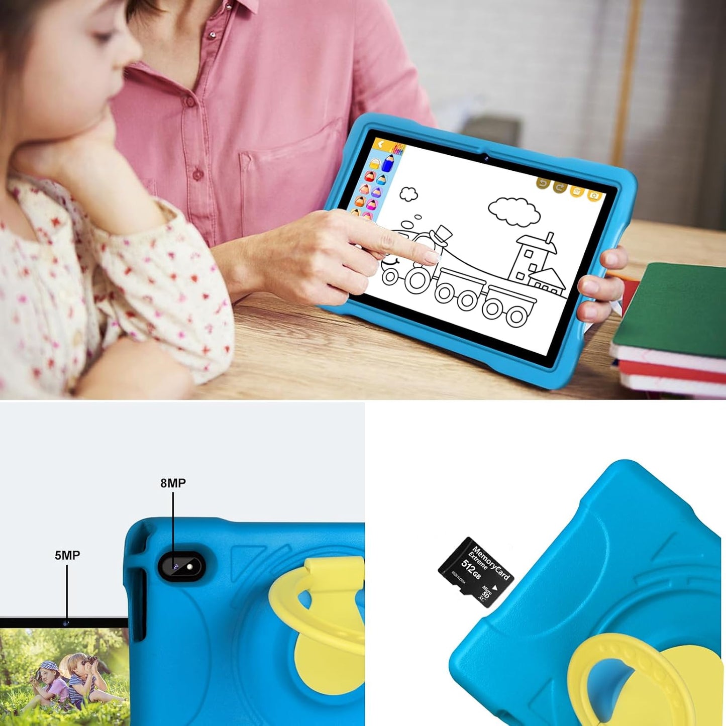 AOCWEI X700 Tablet 10 Zoll, Android 13 Tablet für Kinder,12GB RAM+128GB ROM, 512GB Blau