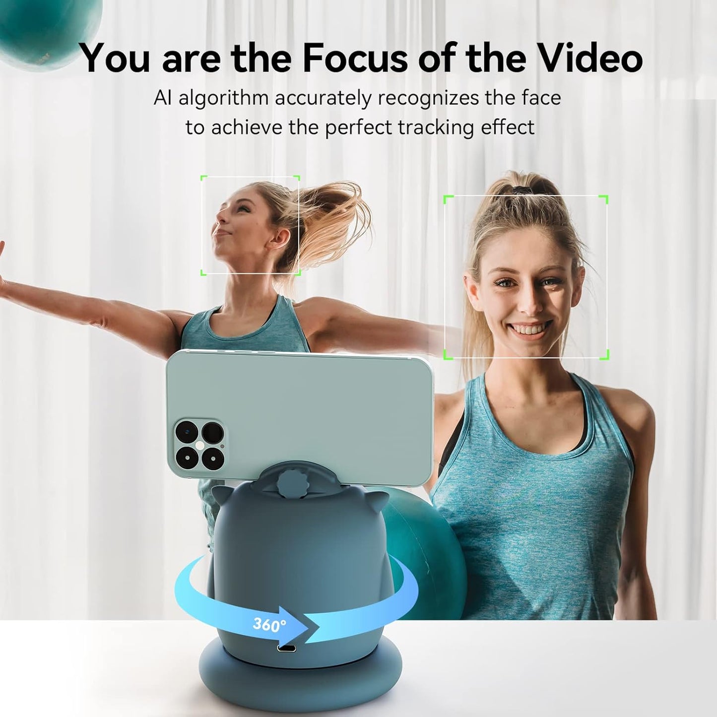 AICOCO Automatische Tracking-Handyhalterung, Auto-Face-Tracking-Stativ, 360° drehbare Handy-Kamerahalterung