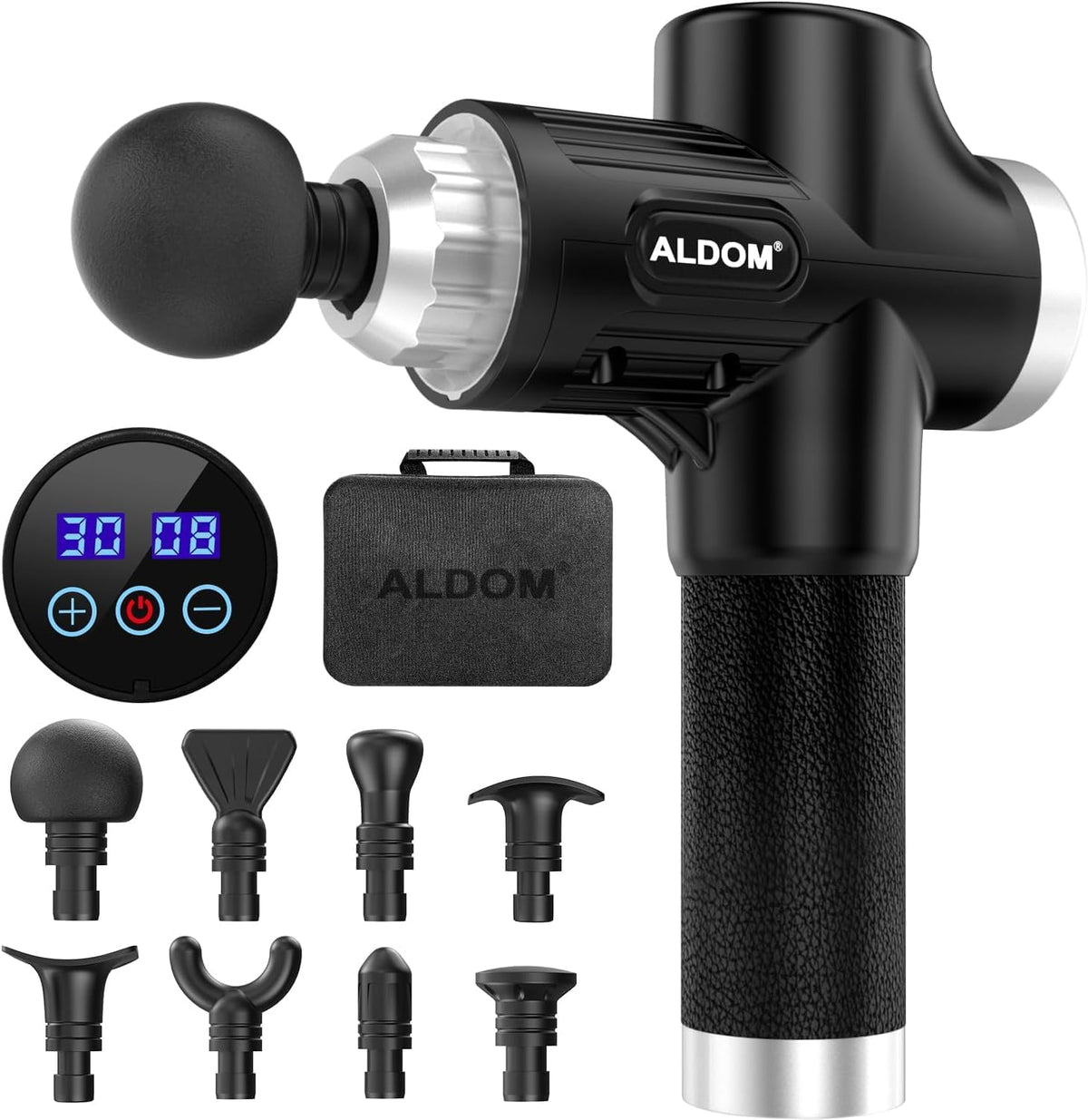 ALDOM Massagepistole mit 30 verstellbaren Stufen, 8 Massageköpfen und LCD-Display 4800 U/min,